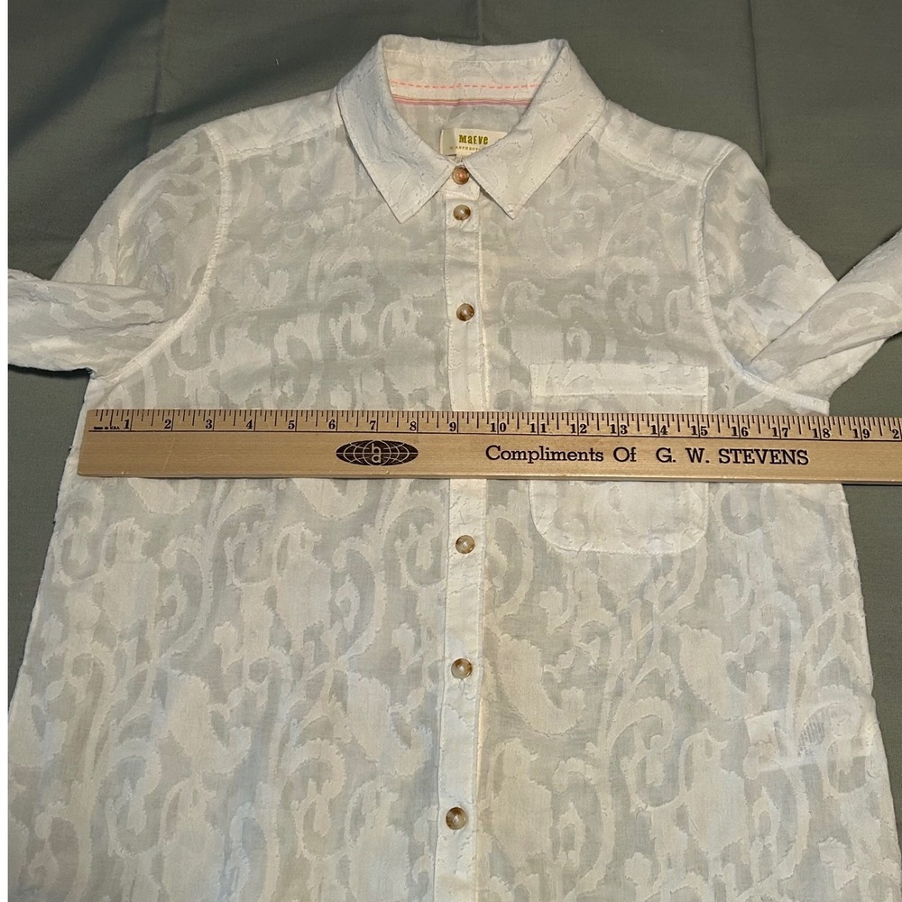 Maeve Anthropologie Womens Button Down Shirt Size 8 White Floral Long Sleeve - Picture 13 of 14